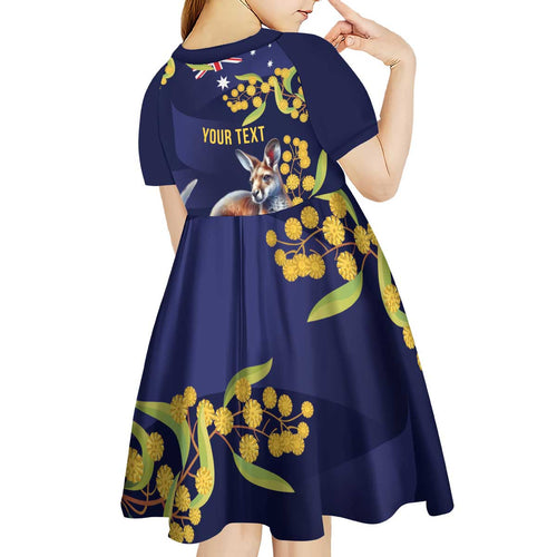 Blue Kangaroo and Golden Wattle Personalised Kid Short Sleeve Dress Happy Australia Day 6 January