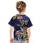 Blue Kangaroo and Golden Wattle Personalised Kid T Shirt Happy Australia Day 6 January