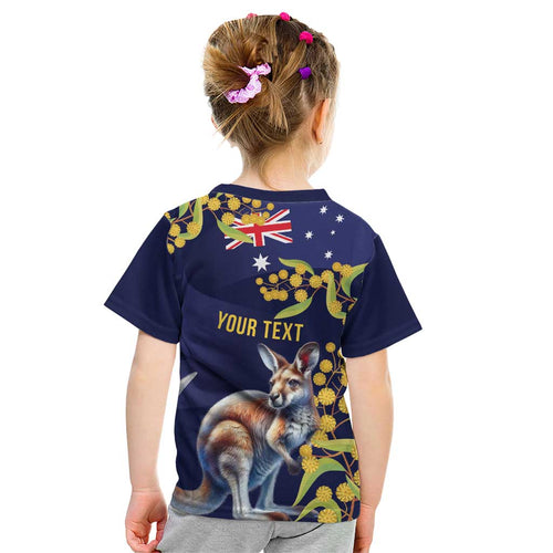 Blue Kangaroo and Golden Wattle Personalised Kid T Shirt Happy Australia Day 6 January