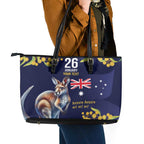 Blue Kangaroo and Golden Wattle Personalised Leather Tote Bag Happy Australia Day 6 January