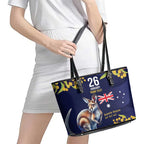 Blue Kangaroo and Golden Wattle Personalised Leather Tote Bag Happy Australia Day 6 January