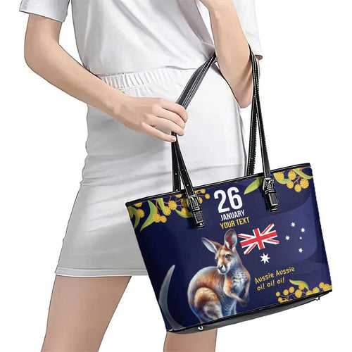 Blue Kangaroo and Golden Wattle Personalised Leather Tote Bag Happy Australia Day 6 January