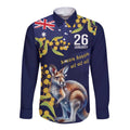 Blue Kangaroo and Golden Wattle Personalised Long Sleeve Button Shirt Happy Australia Day 6 January