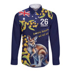 Blue Kangaroo and Golden Wattle Personalised Long Sleeve Button Shirt Happy Australia Day 6 January