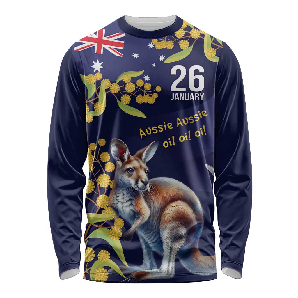 Blue Kangaroo and Golden Wattle Personalised Long Sleeve Shirt Happy Australia Day 6 January