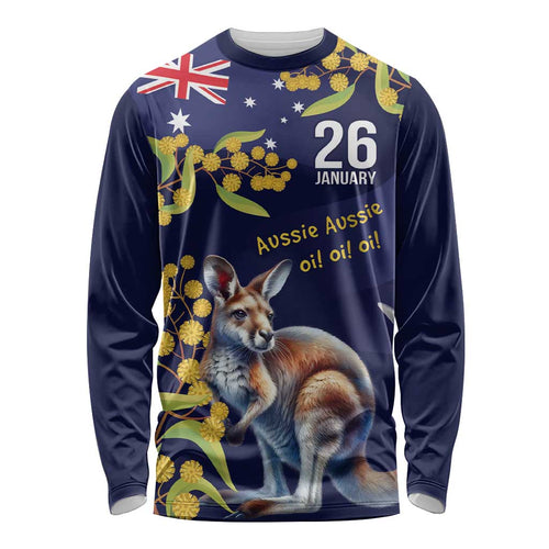 Blue Kangaroo and Golden Wattle Personalised Long Sleeve Shirt Happy Australia Day 6 January
