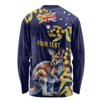 Blue Kangaroo and Golden Wattle Personalised Long Sleeve Shirt Happy Australia Day 6 January