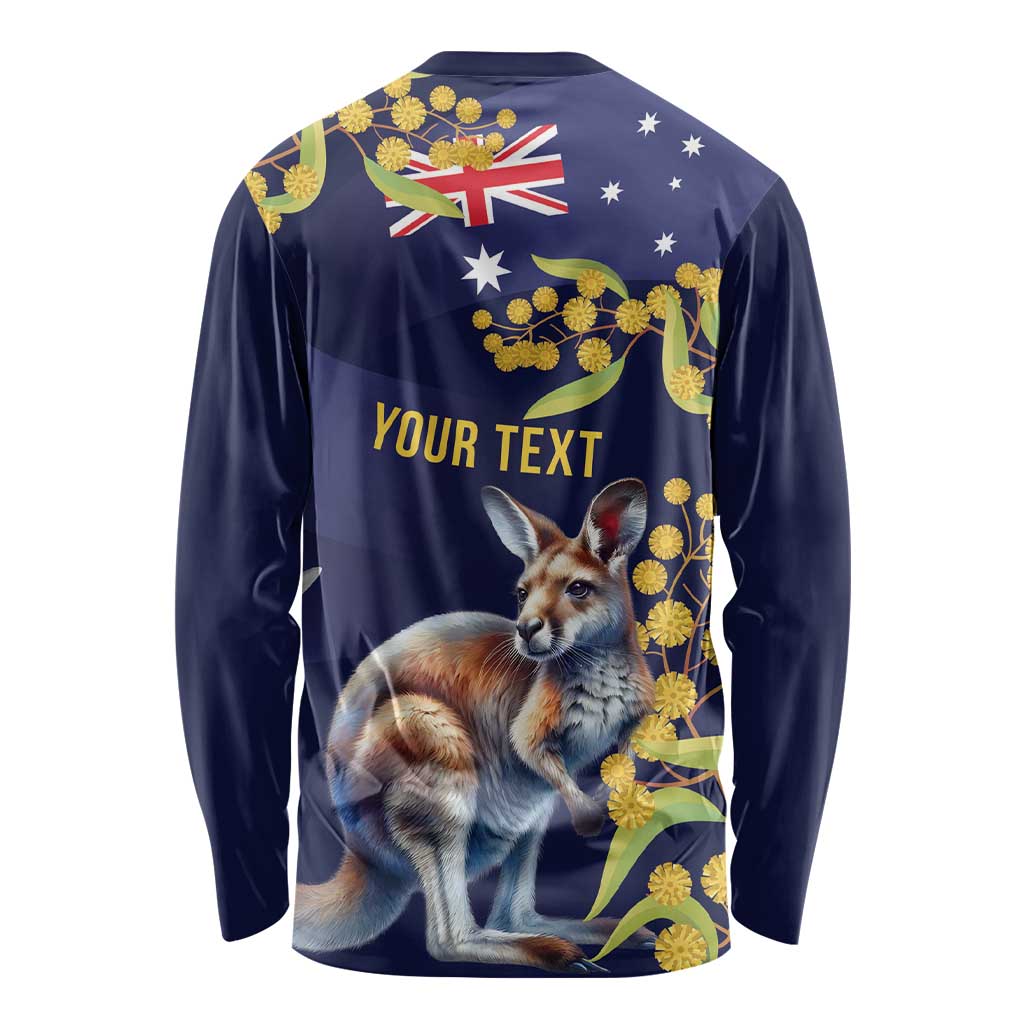 Blue Kangaroo and Golden Wattle Personalised Long Sleeve Shirt Happy Australia Day 6 January