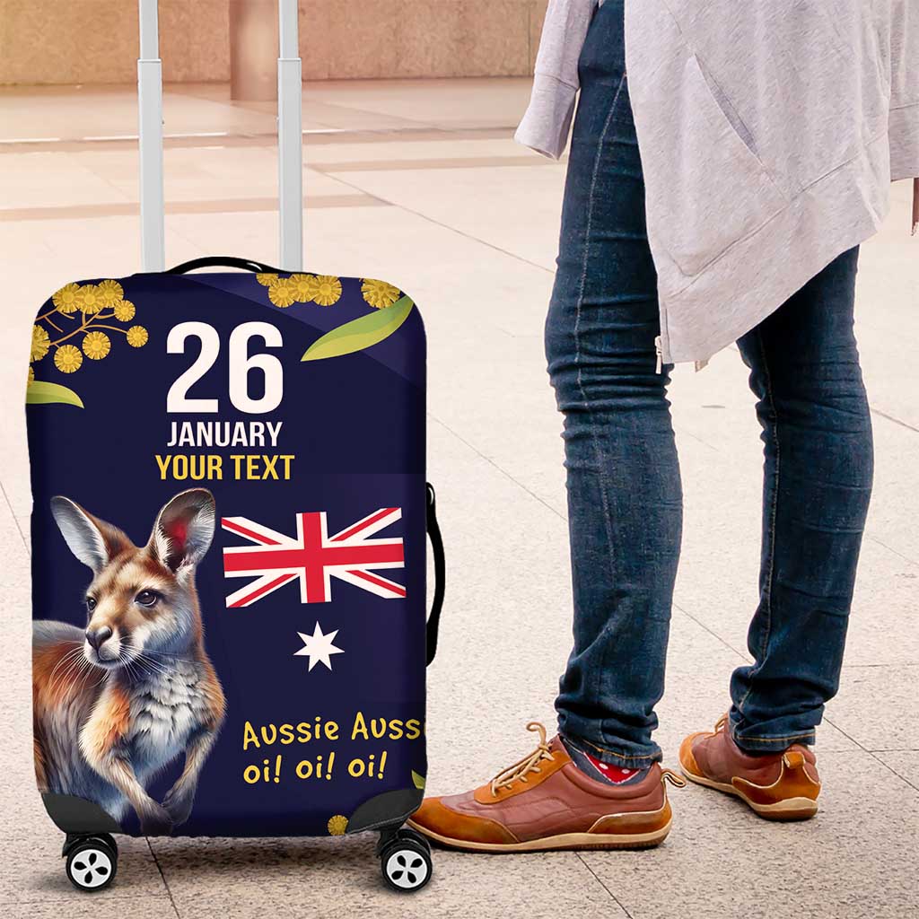 Blue Kangaroo and Golden Wattle Personalised Luggage Cover Happy Australia Day 6 January