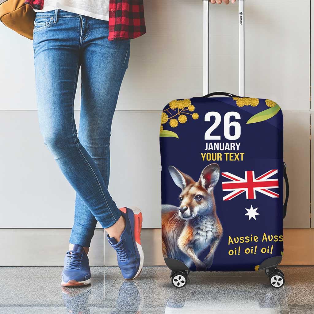 Blue Kangaroo and Golden Wattle Personalised Luggage Cover Happy Australia Day 6 January