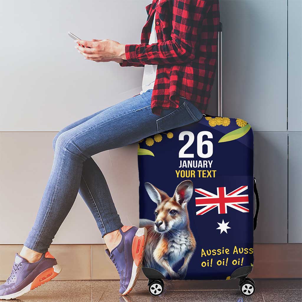Blue Kangaroo and Golden Wattle Personalised Luggage Cover Happy Australia Day 6 January