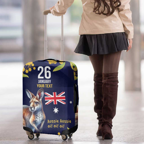 Blue Kangaroo and Golden Wattle Personalised Luggage Cover Happy Australia Day 6 January