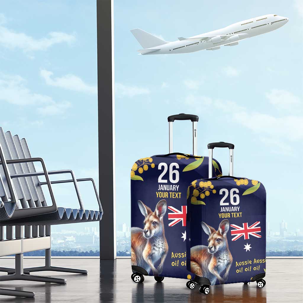 Blue Kangaroo and Golden Wattle Personalised Luggage Cover Happy Australia Day 6 January