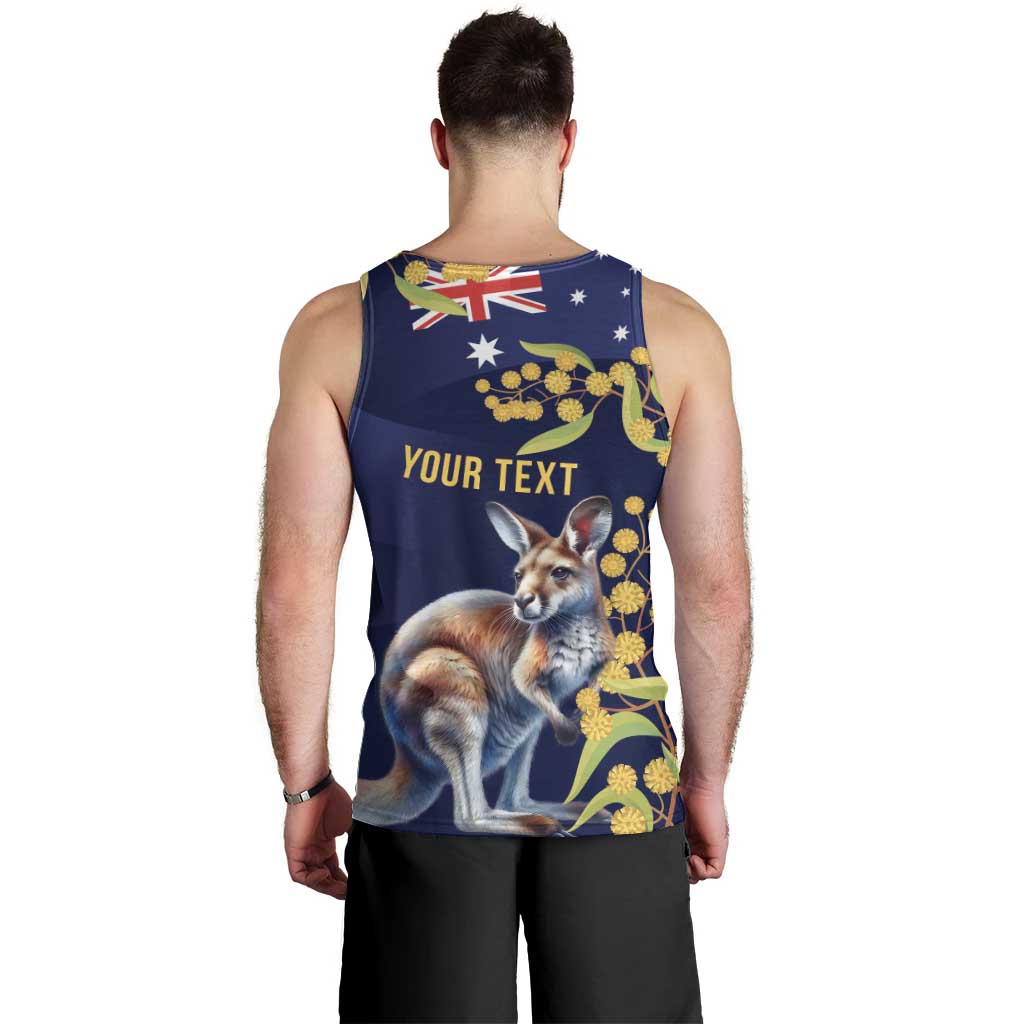 Blue Kangaroo and Golden Wattle Personalised Men Tank Top Happy Australia Day 6 January