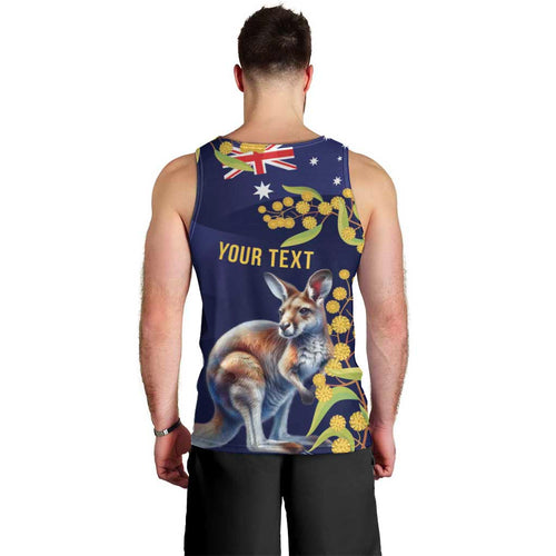 Blue Kangaroo and Golden Wattle Personalised Men Tank Top Happy Australia Day 6 January