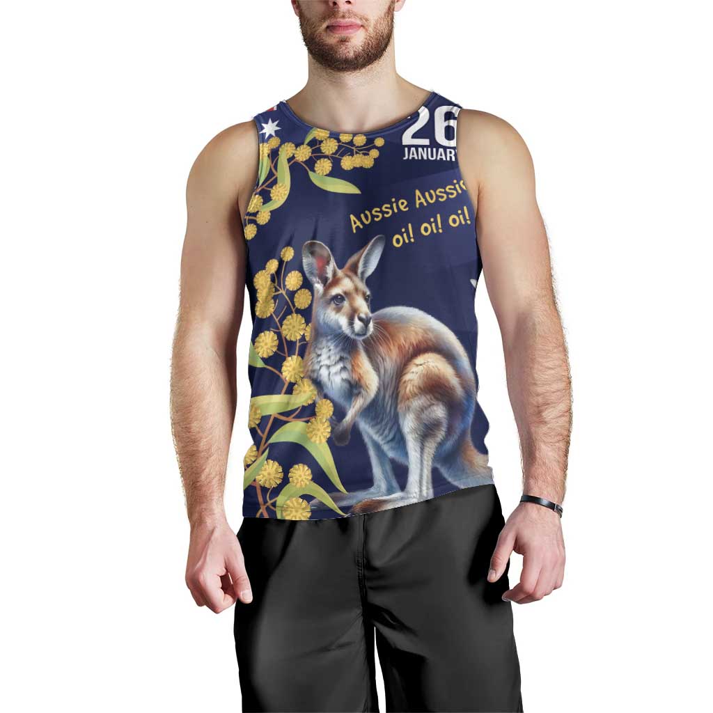 Blue Kangaroo and Golden Wattle Personalised Men Tank Top Happy Australia Day 6 January