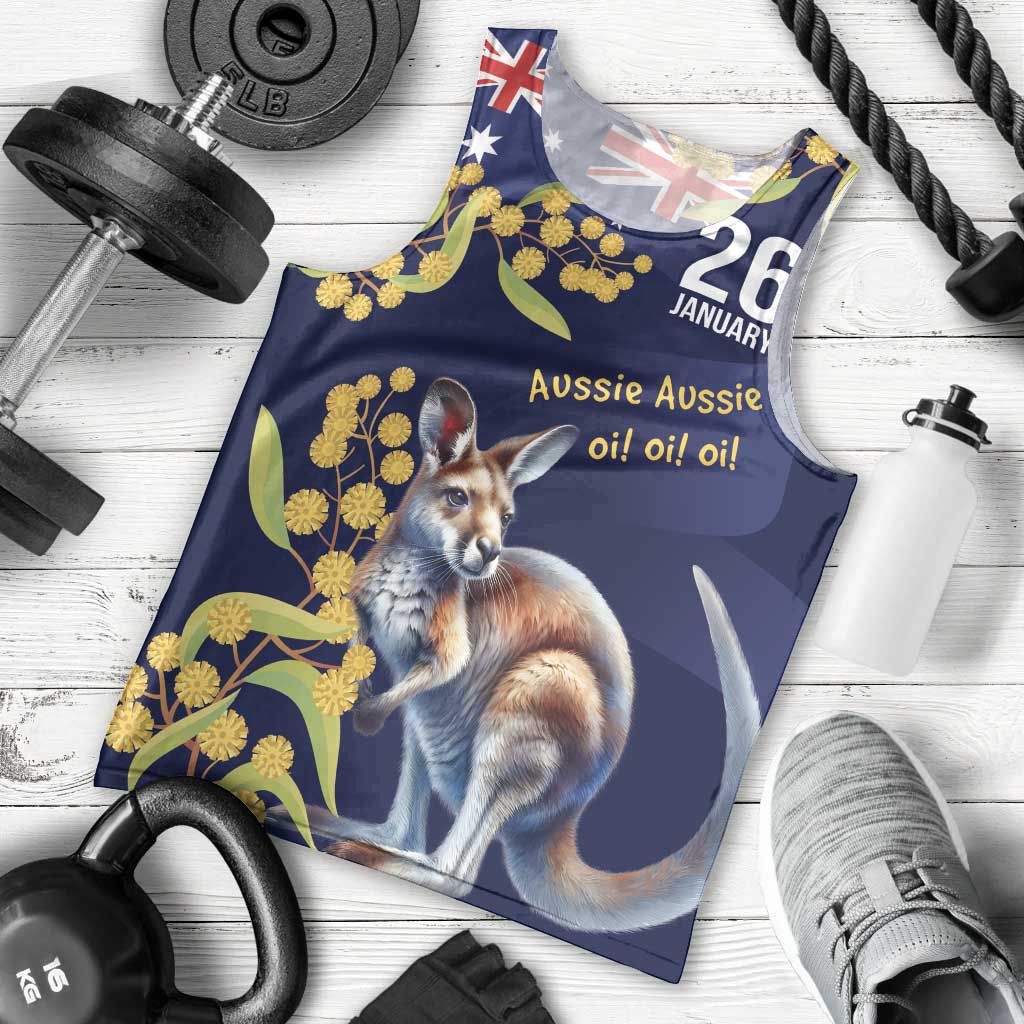 Blue Kangaroo and Golden Wattle Personalised Men Tank Top Happy Australia Day 6 January