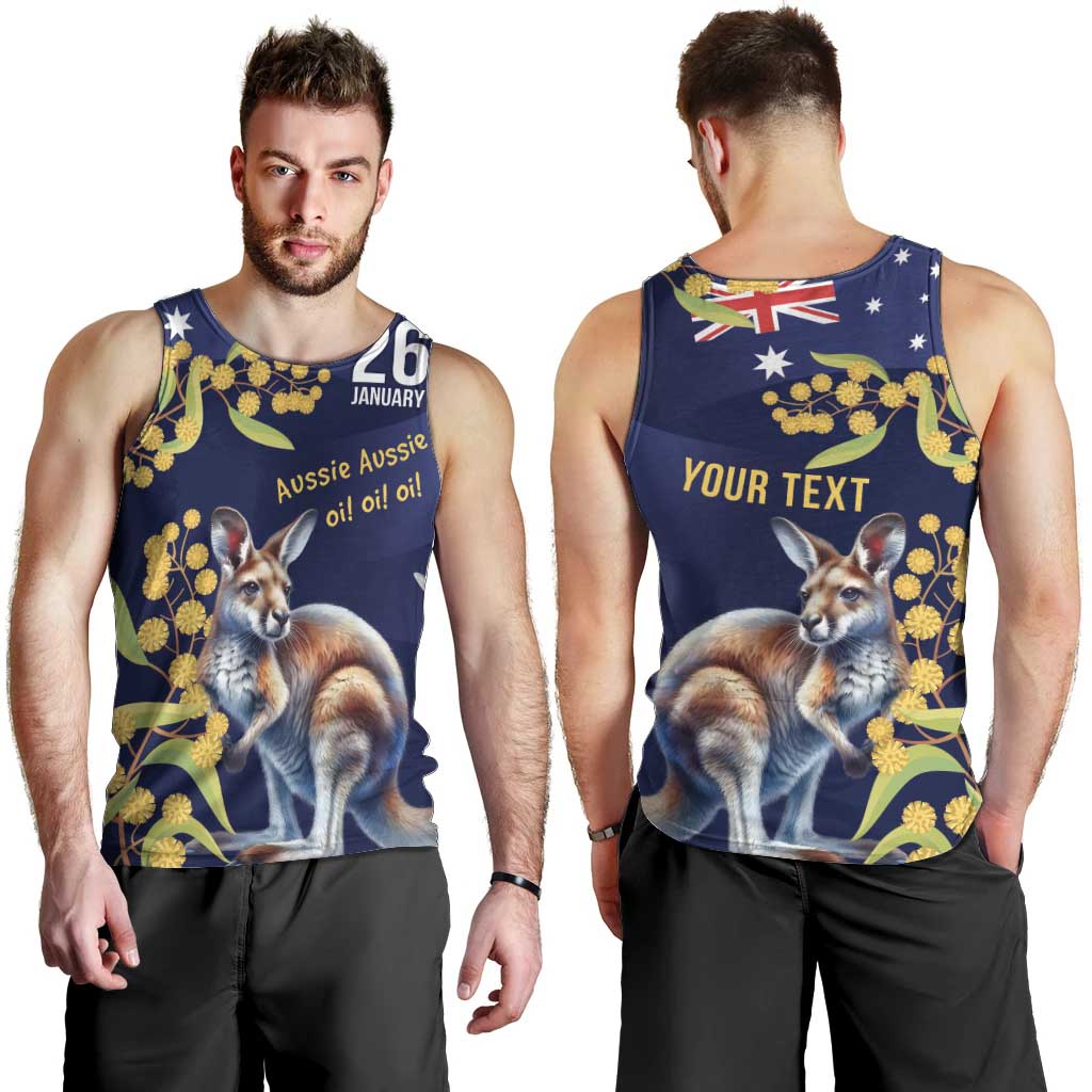 Blue Kangaroo and Golden Wattle Personalised Men Tank Top Happy Australia Day 6 January