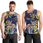 Blue Kangaroo and Golden Wattle Personalised Men Tank Top Happy Australia Day 6 January