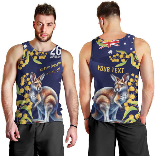 Blue Kangaroo and Golden Wattle Personalised Men Tank Top Happy Australia Day 6 January