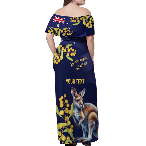 Blue Kangaroo and Golden Wattle Personalised Off Shoulder Maxi Dress Happy Australia Day 6 January