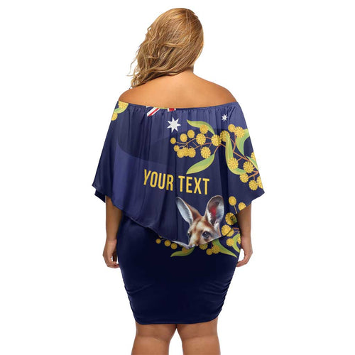 Blue Kangaroo and Golden Wattle Personalised Off Shoulder Short Dress Happy Australia Day 6 January