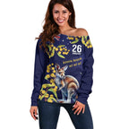 Blue Kangaroo and Golden Wattle Personalised Off Shoulder Sweater Happy Australia Day 6 January