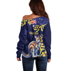 Blue Kangaroo and Golden Wattle Personalised Off Shoulder Sweater Happy Australia Day 6 January