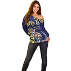 Blue Kangaroo and Golden Wattle Personalised Off Shoulder Sweater Happy Australia Day 6 January