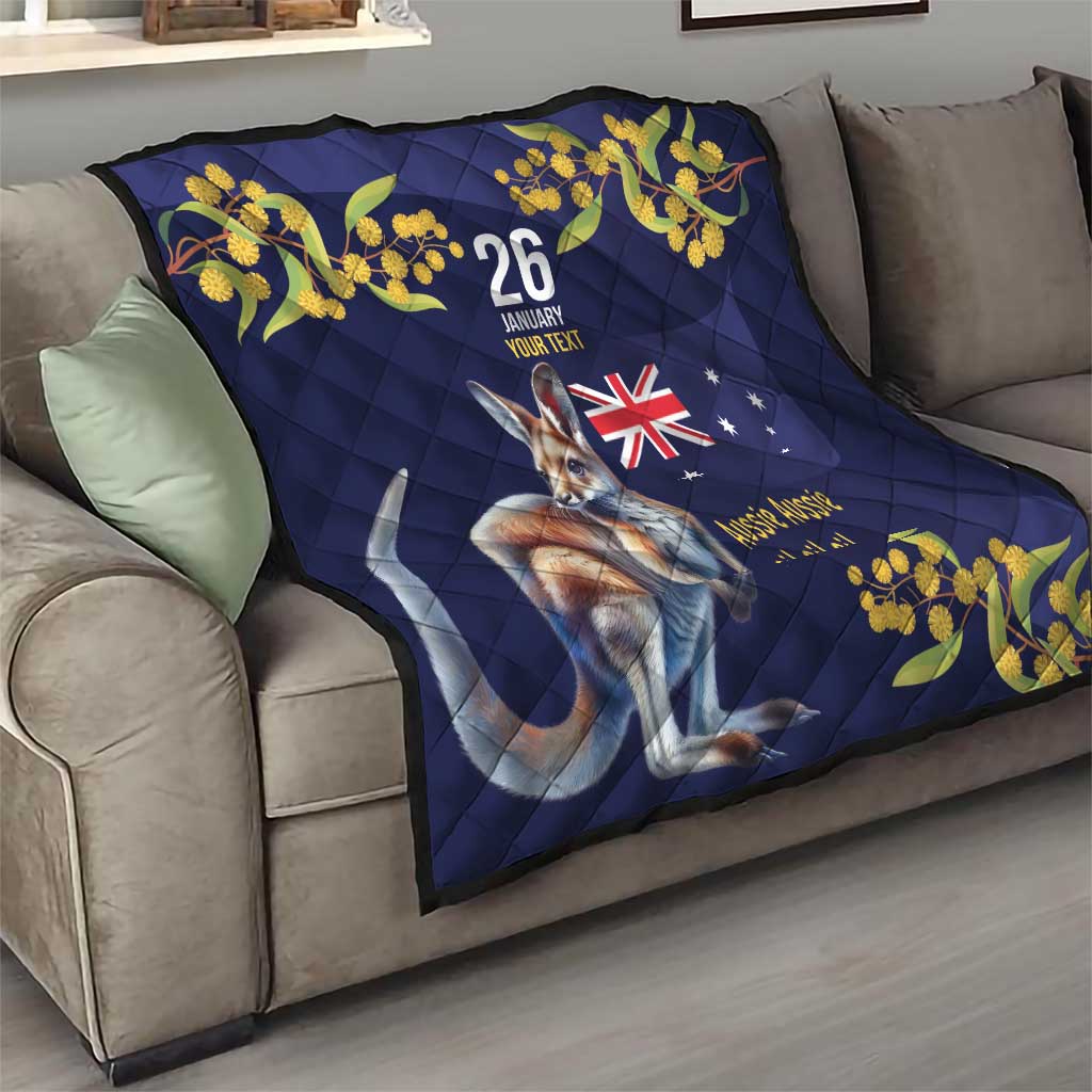 Blue Kangaroo and Golden Wattle Personalised Quilt Happy Australia Day 6 January