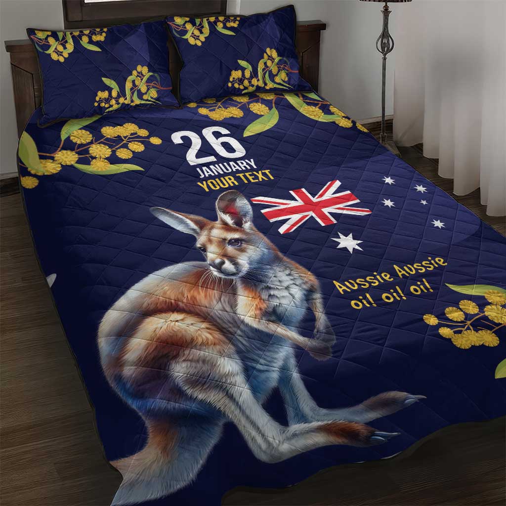 Blue Kangaroo and Golden Wattle Personalised Quilt Bed Set Happy Australia Day 6 January