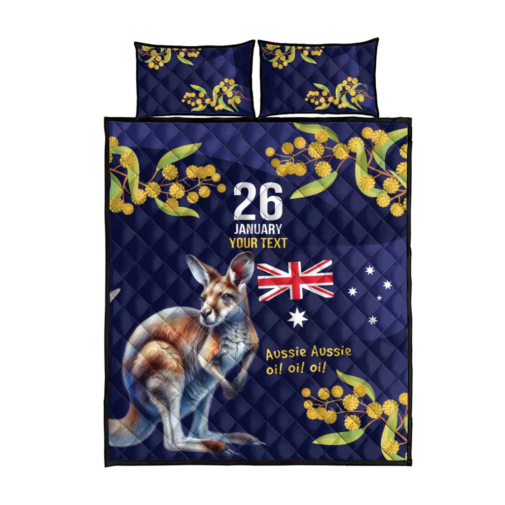 Blue Kangaroo and Golden Wattle Personalised Quilt Bed Set Happy Australia Day 6 January