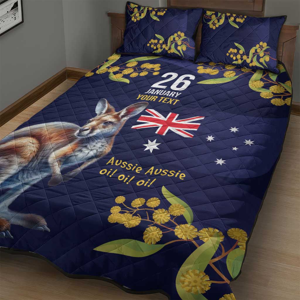 Blue Kangaroo and Golden Wattle Personalised Quilt Bed Set Happy Australia Day 6 January