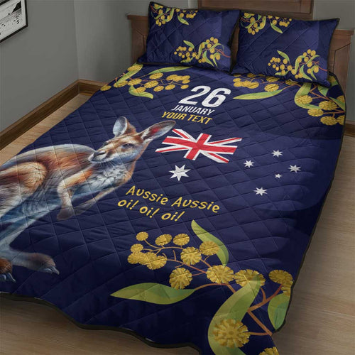 Blue Kangaroo and Golden Wattle Personalised Quilt Bed Set Happy Australia Day 6 January