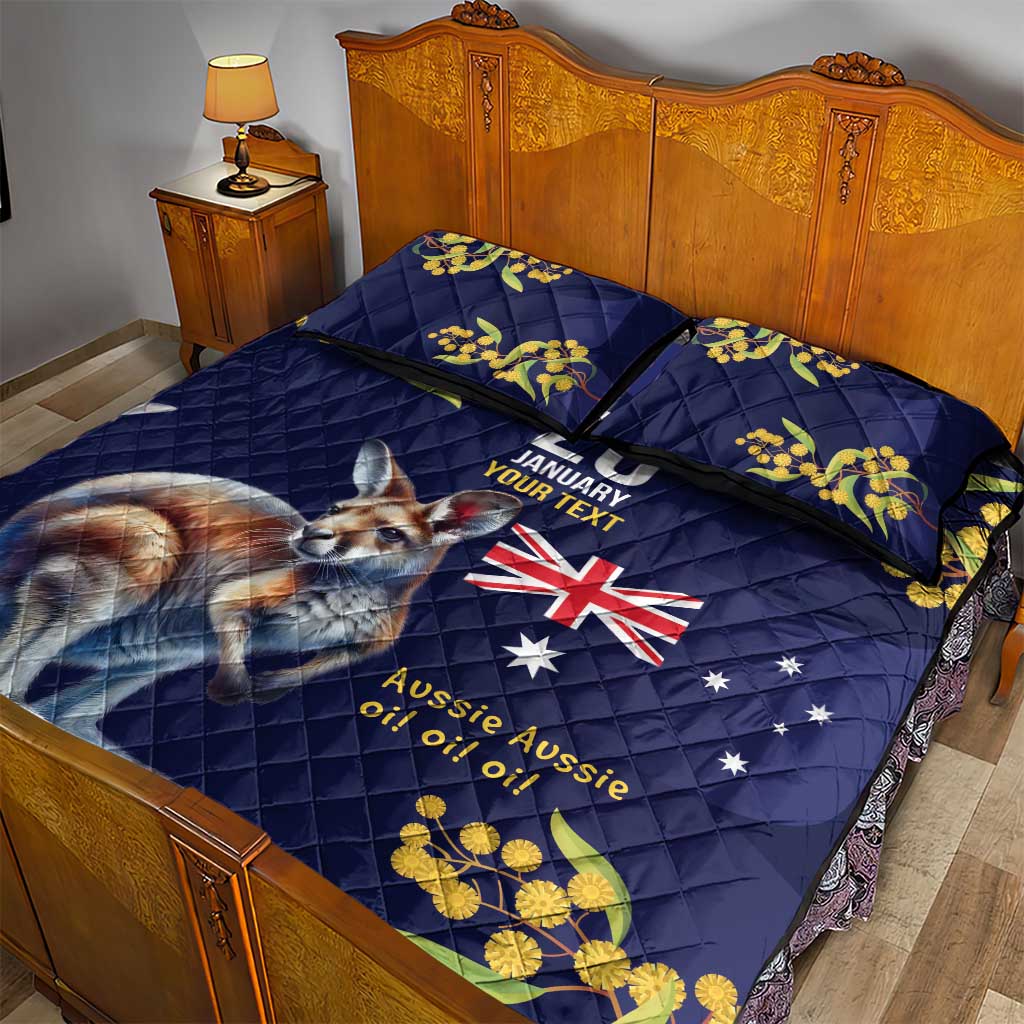 Blue Kangaroo and Golden Wattle Personalised Quilt Bed Set Happy Australia Day 6 January