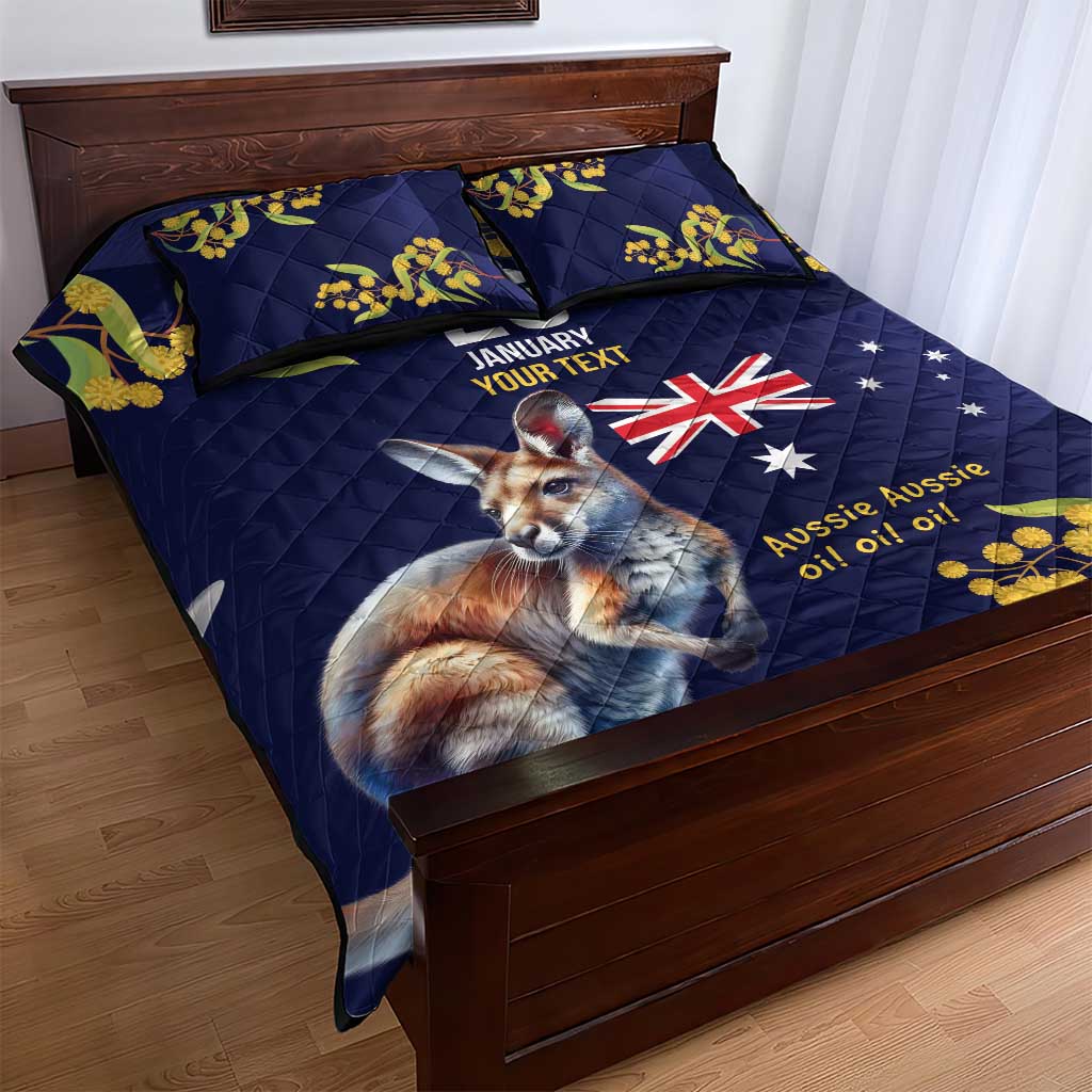 Blue Kangaroo and Golden Wattle Personalised Quilt Bed Set Happy Australia Day 6 January