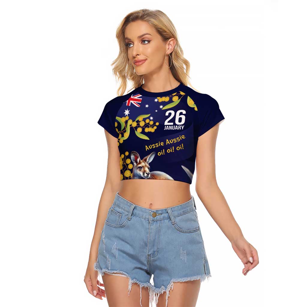 Blue Kangaroo and Golden Wattle Personalised Raglan Cropped T Shirt Happy Australia Day 6 January