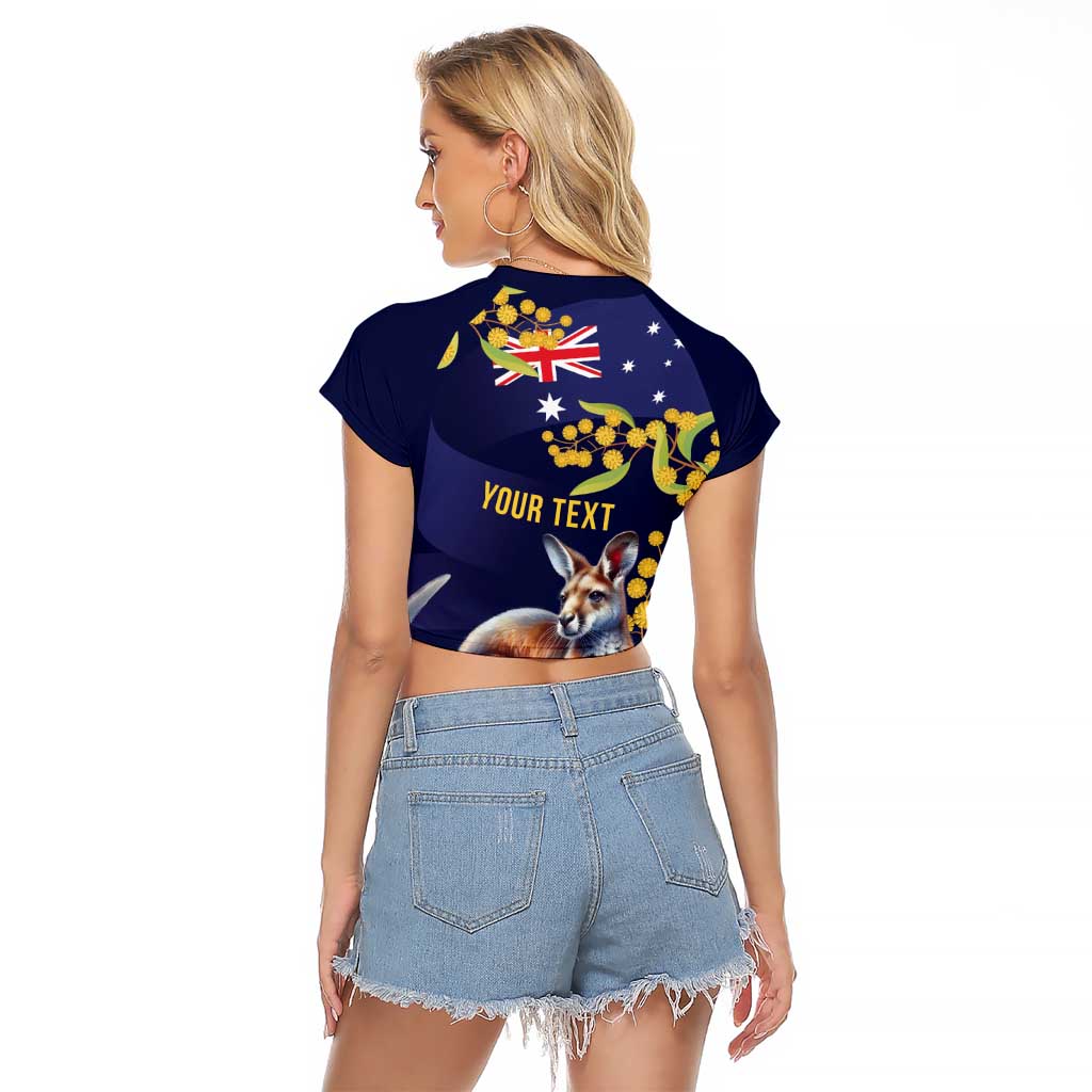 Blue Kangaroo and Golden Wattle Personalised Raglan Cropped T Shirt Happy Australia Day 6 January