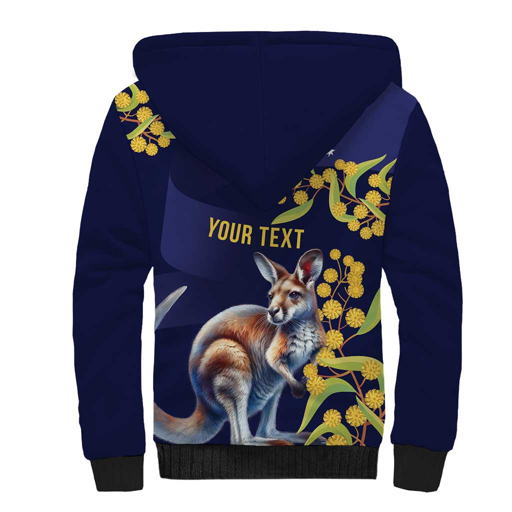 Blue Kangaroo and Golden Wattle Personalised Sherpa Hoodie Happy Australia Day 6 January