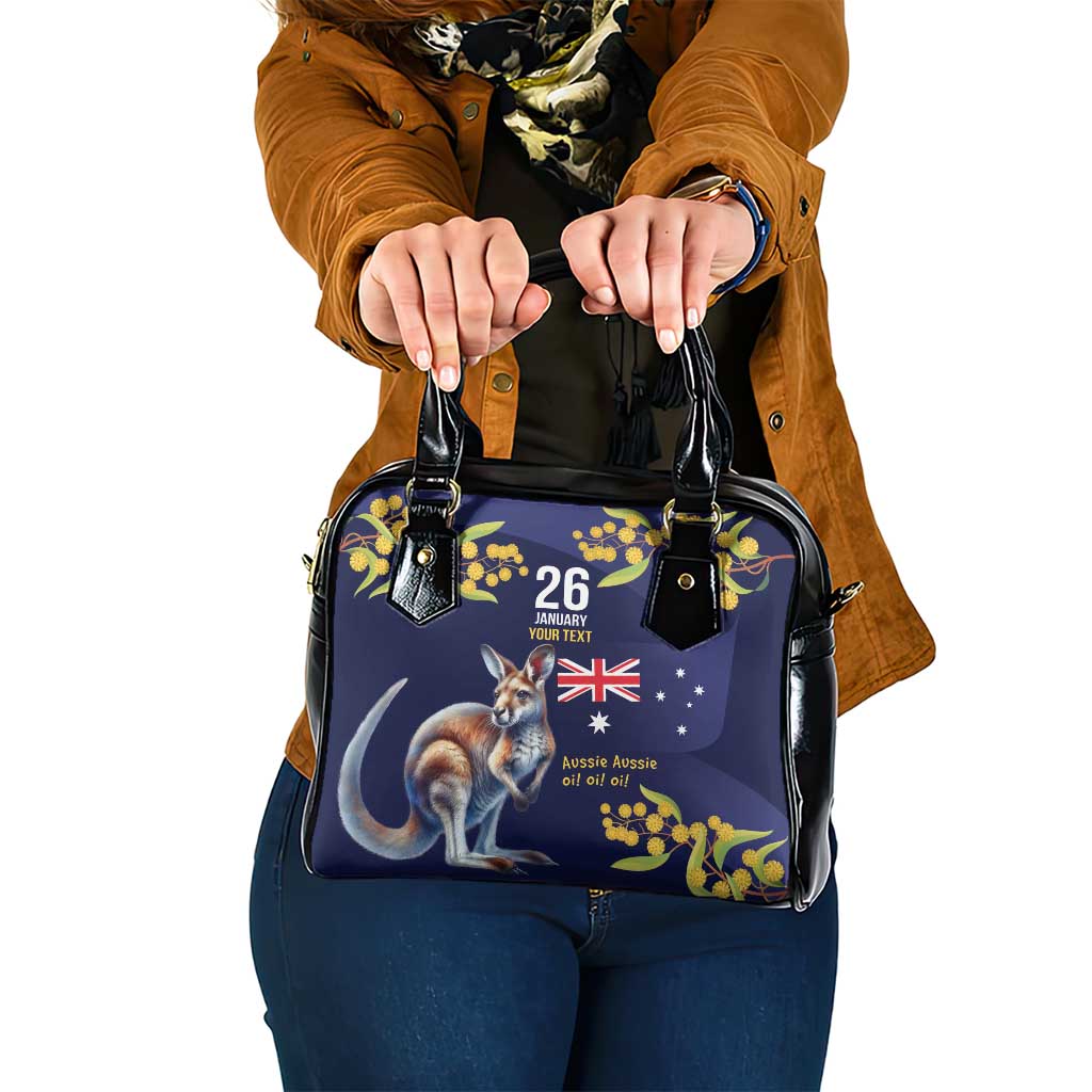 Blue Kangaroo and Golden Wattle Personalised Shoulder Handbag Happy Australia Day 6 January