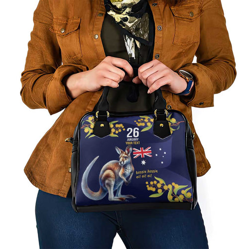 Blue Kangaroo and Golden Wattle Personalised Shoulder Handbag Happy Australia Day 6 January