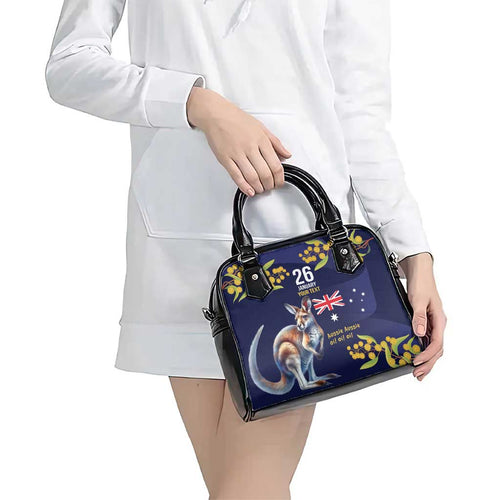 Blue Kangaroo and Golden Wattle Personalised Shoulder Handbag Happy Australia Day 6 January