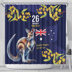 Blue Kangaroo and Golden Wattle Personalised Shower Curtain Happy Australia Day 6 January