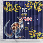 Blue Kangaroo and Golden Wattle Personalised Shower Curtain Happy Australia Day 6 January