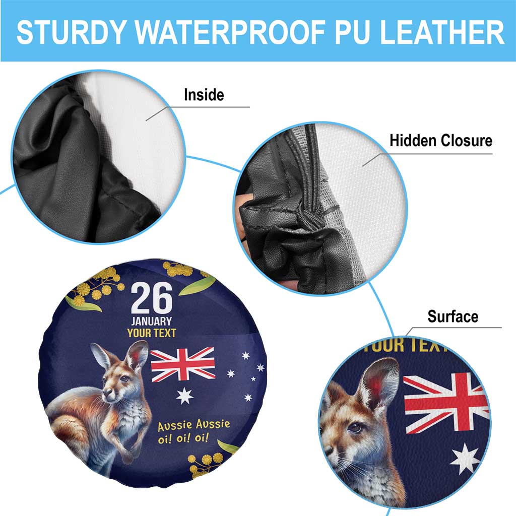 Blue Kangaroo and Golden Wattle Personalised Spare Tire Cover Happy Australia Day 6 January