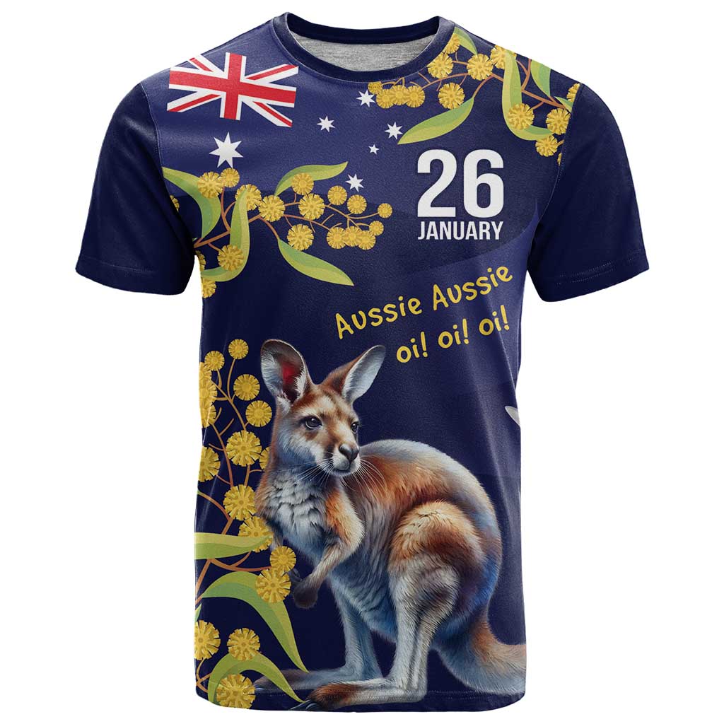 Blue Kangaroo and Golden Wattle Personalised T Shirt Happy Australia Day 6 January