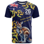 Blue Kangaroo and Golden Wattle Personalised T Shirt Happy Australia Day 6 January