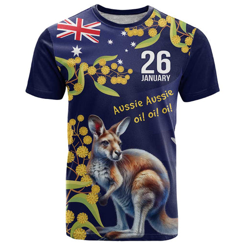 Blue Kangaroo and Golden Wattle Personalised T Shirt Happy Australia Day 6 January