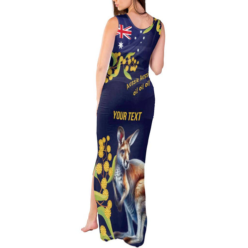 Blue Kangaroo and Golden Wattle Personalised Tank Maxi Dress Happy Australia Day 6 January
