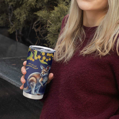 Blue Kangaroo and Golden Wattle Personalised Tumbler Cup Happy Australia Day 6 January